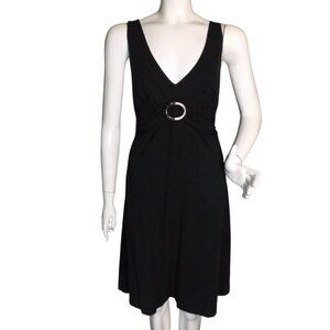 TOMMY BAHAMA Dress, M, Black Jersey, Cross back straps, Flowy A-line/F&F Skirt